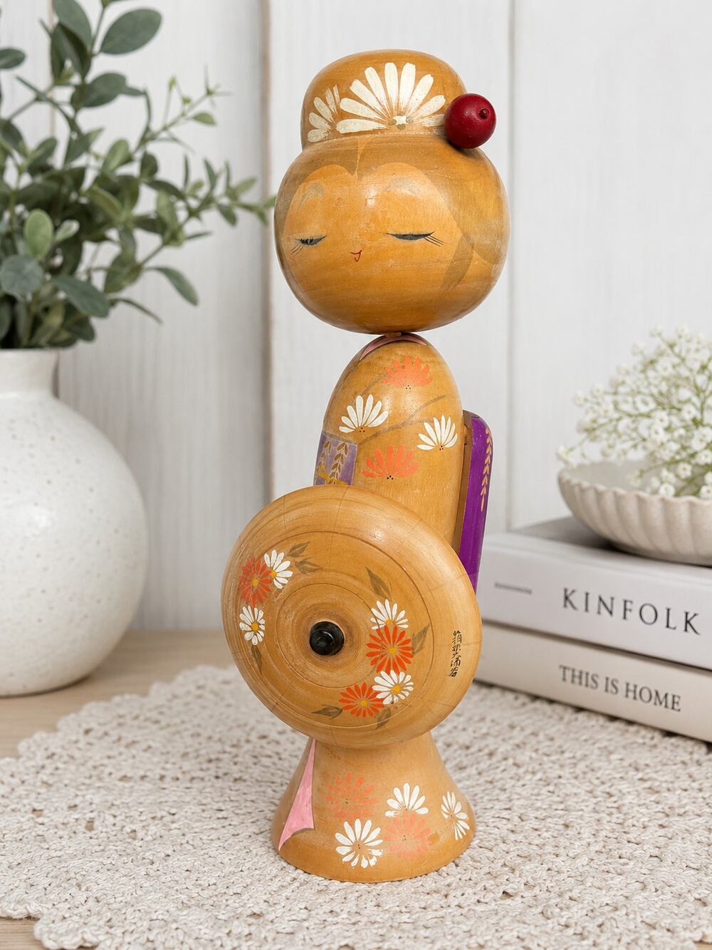 Vintage Sadao Kishi 16” Sosaku Kokeshi Doll Signed Umbrella Japan